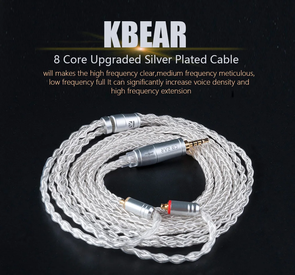 KBEAR 8-adriges verbessertes silbernes kabelgebundenes Kopfhörerkabel 2PIN/MMCX/QDC Gaming-Kopfhörer Ohrhörer Headset für KZ KS1 KS2 TRI Meteor IEMs – Detail 1