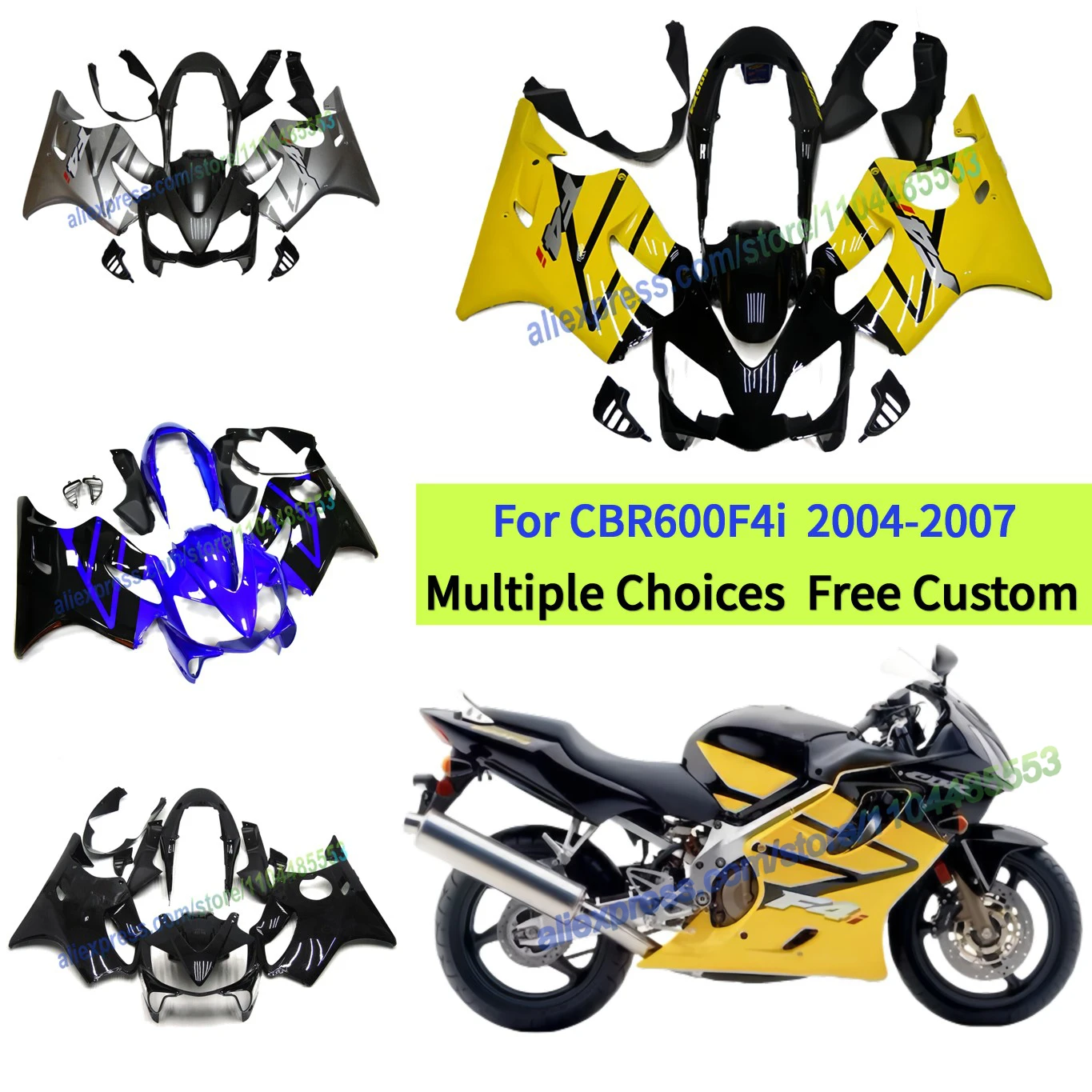 

For Honda CBR600 F4i 2004 2005 2006 2007 Injection ABS Plastics Full Fairings Kit Install Accessories ,Yellow/Black