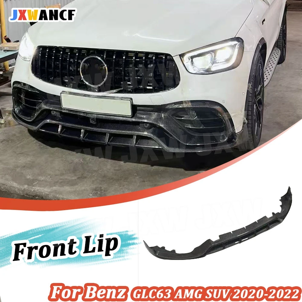 

JXWANCF Real Dry Carbon Fiber Front Bumper Lip Chin Spoiler for Benz GLC63 AMG SUV 2020-2022 FRP Front Bumper Cover Car