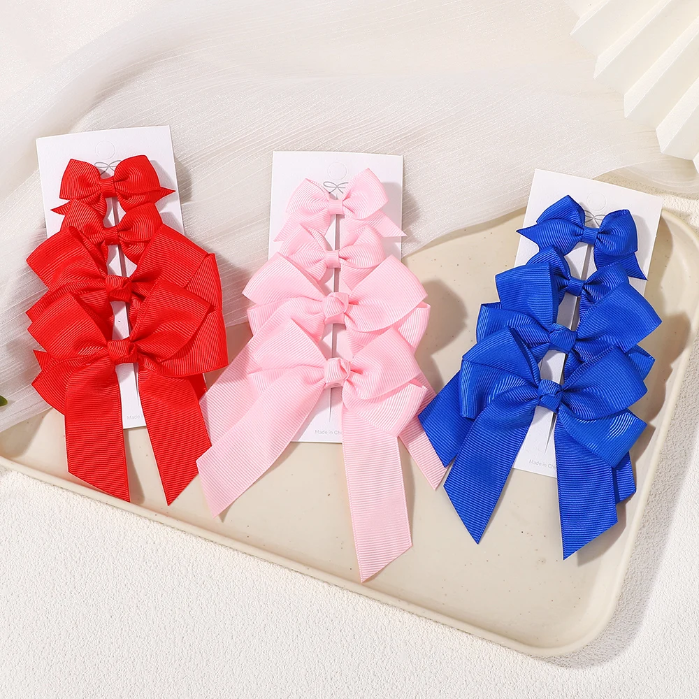 

4Pcs Grosgrain Ribbon Bow Hair Clips Long Tail Hair Barrettes for Girls Women School Uniform Hair Accessories Set Headwear