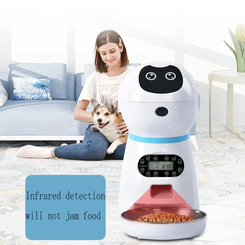 A Dog Automatic with Voice Timing Stainless Steel Bowl Cat Dry Food Dispenser Tuya