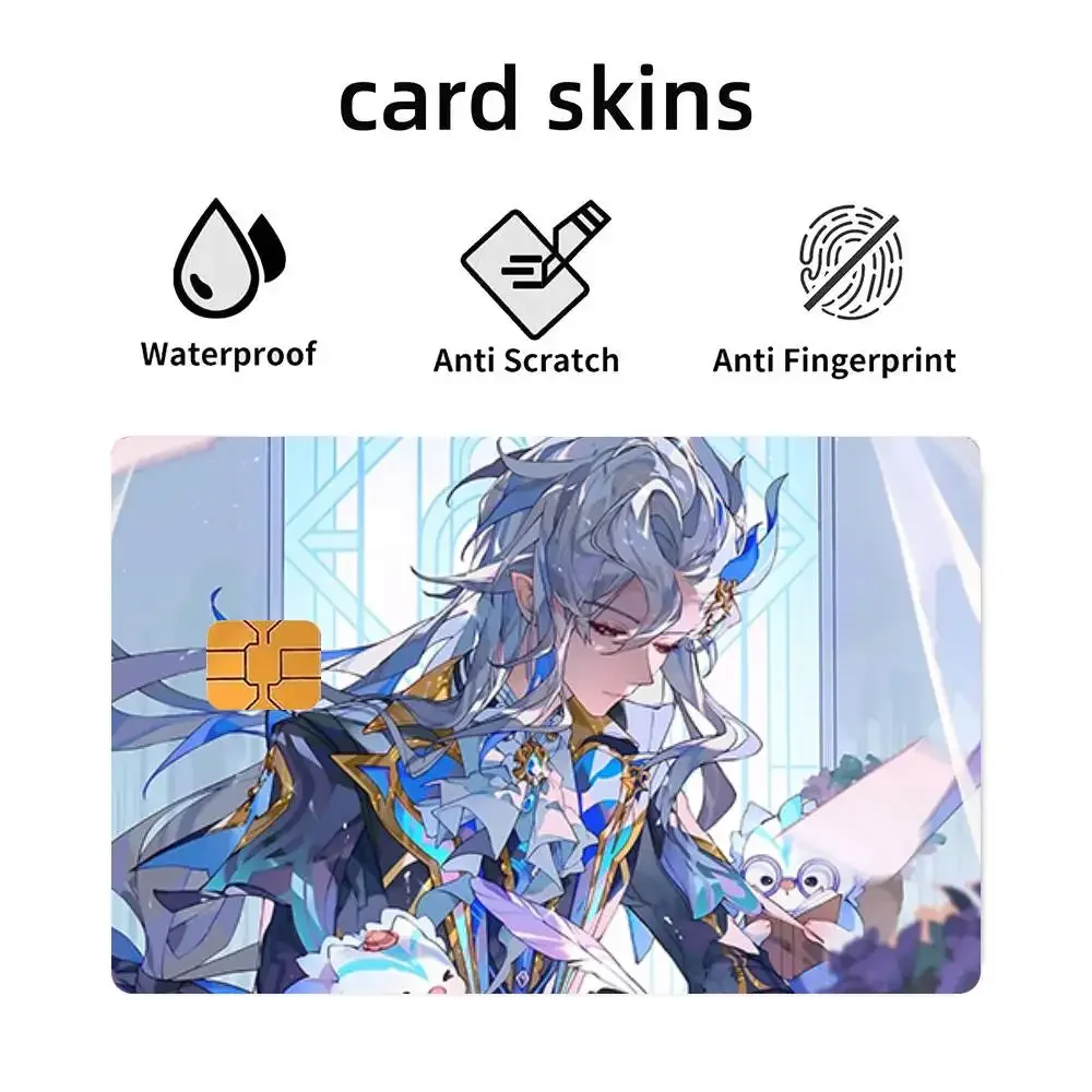 Anime Game Genshin Impact Neuvillette Credit Skin Cover Card Stickers 4PCS Film Bus Pass Front Decoration Bank Debit Waterproof
