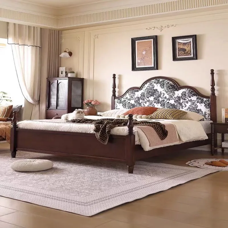 

girls bedroom American soft bag big bed master bedroom medieval light luxury, single bed 1.5 * 2 meters silent frame bed