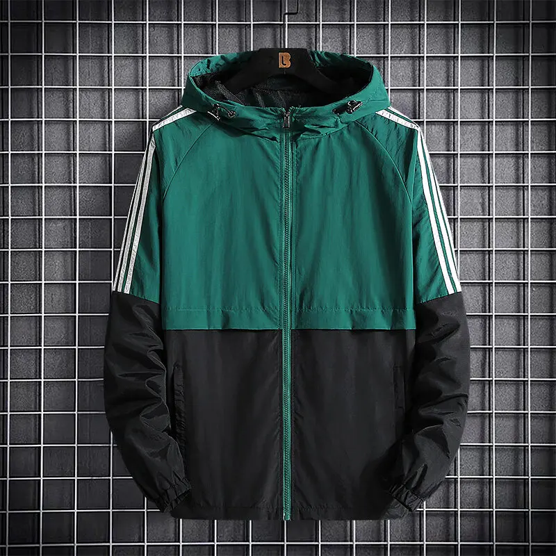 

2024 New Men's Loose Jacket Fashion Casual Hooded Color Collision Jacket Spring And Autumn Long-Sleeved Zipper Men's L-4XL