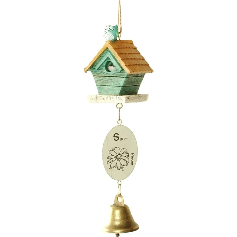 Pastoral Resin Wind Chime, Wooden Tag Iron Bell Hanging Ornament, Cute Creative Wall Pendant for Home Garden Decor