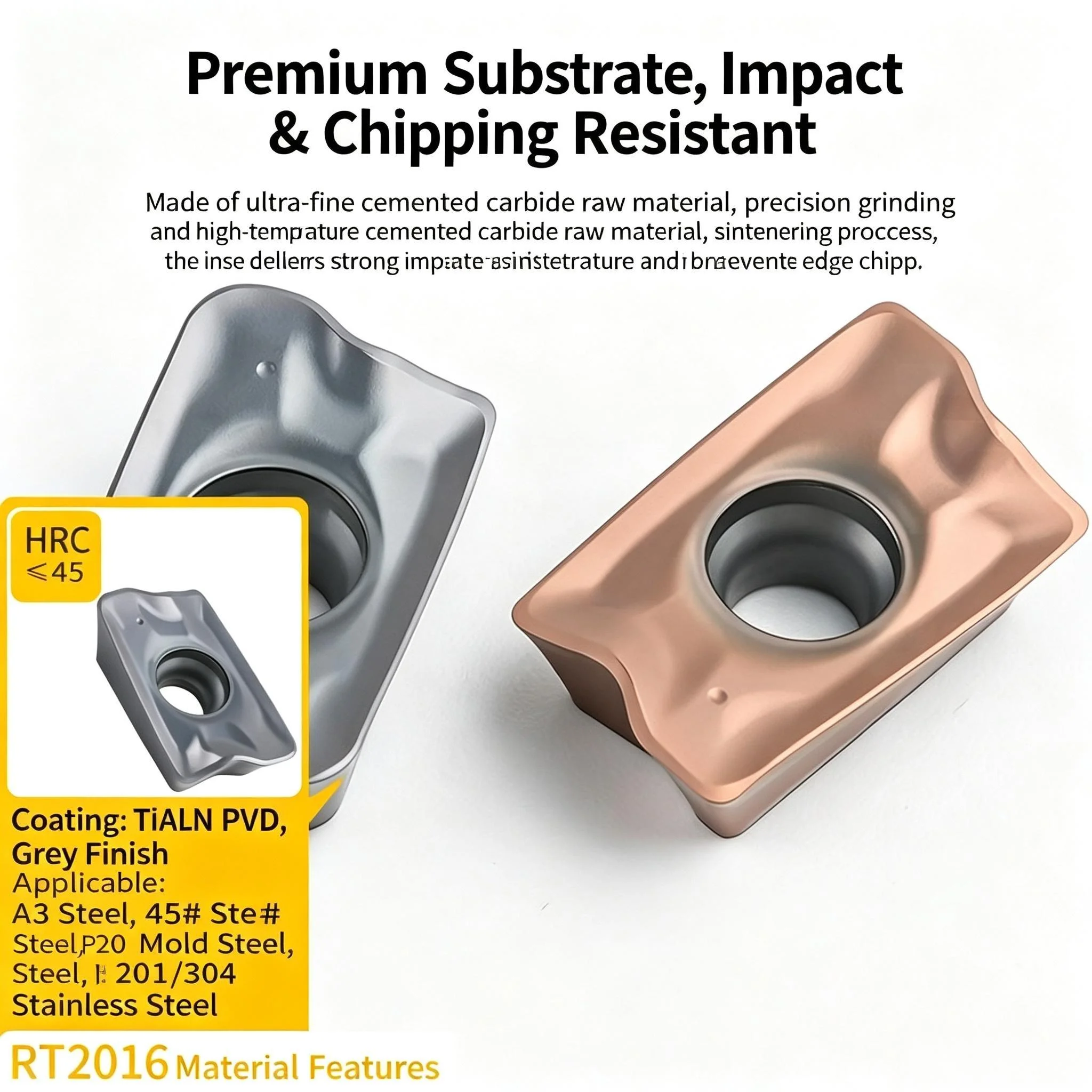 APKT170508R/16/24/32 Series High Speed Milling Carbide Inserts TiAlN/TiAlSiN Nano Coated For Steel & Stainless Steel Machining