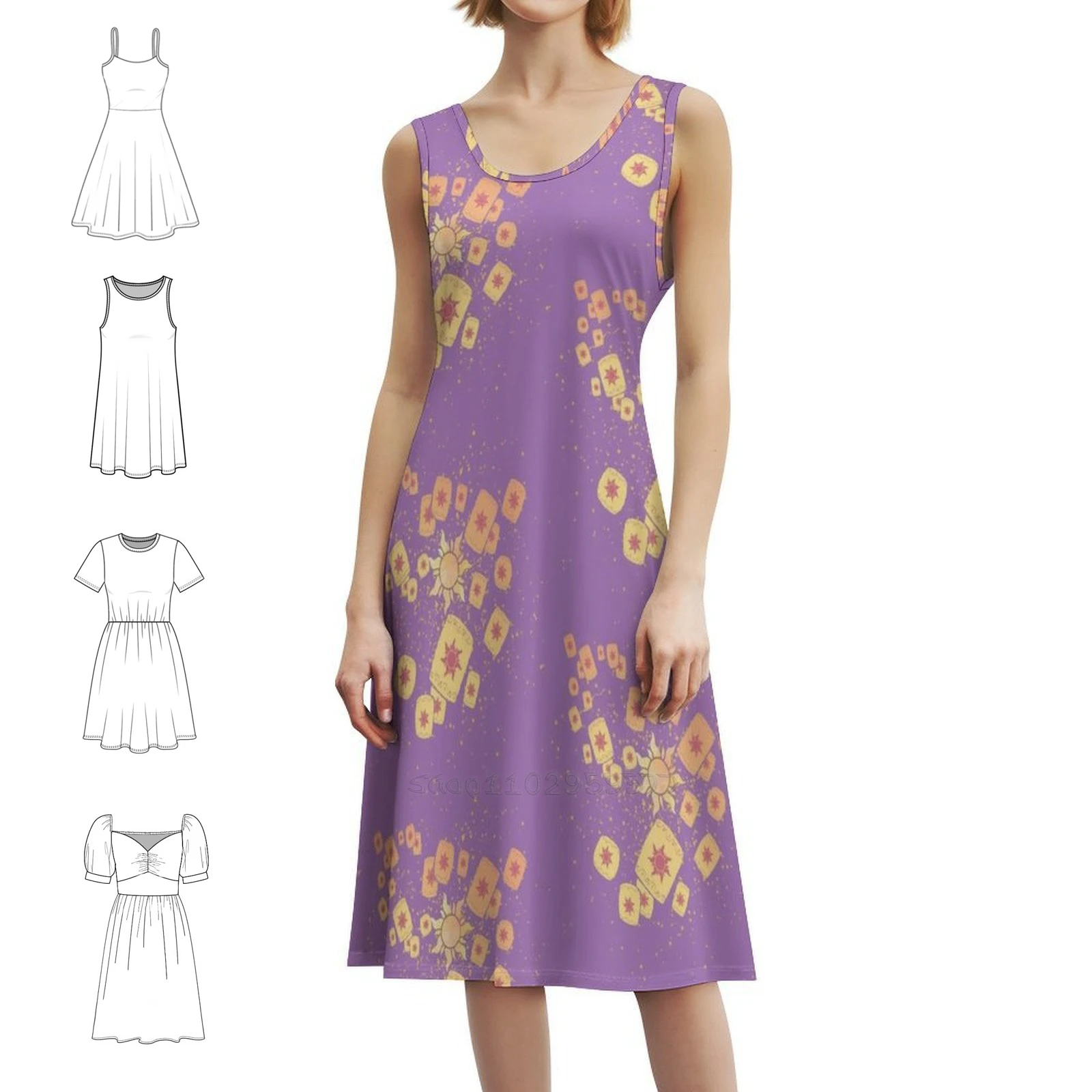 فستان فانوس خفيف متشابك على الطراز الكوري للنساء فستان كاجوال أنيق للحفلات أو الارتداء اليومي فانوس أرجواني سحري ممتع للشمس #1