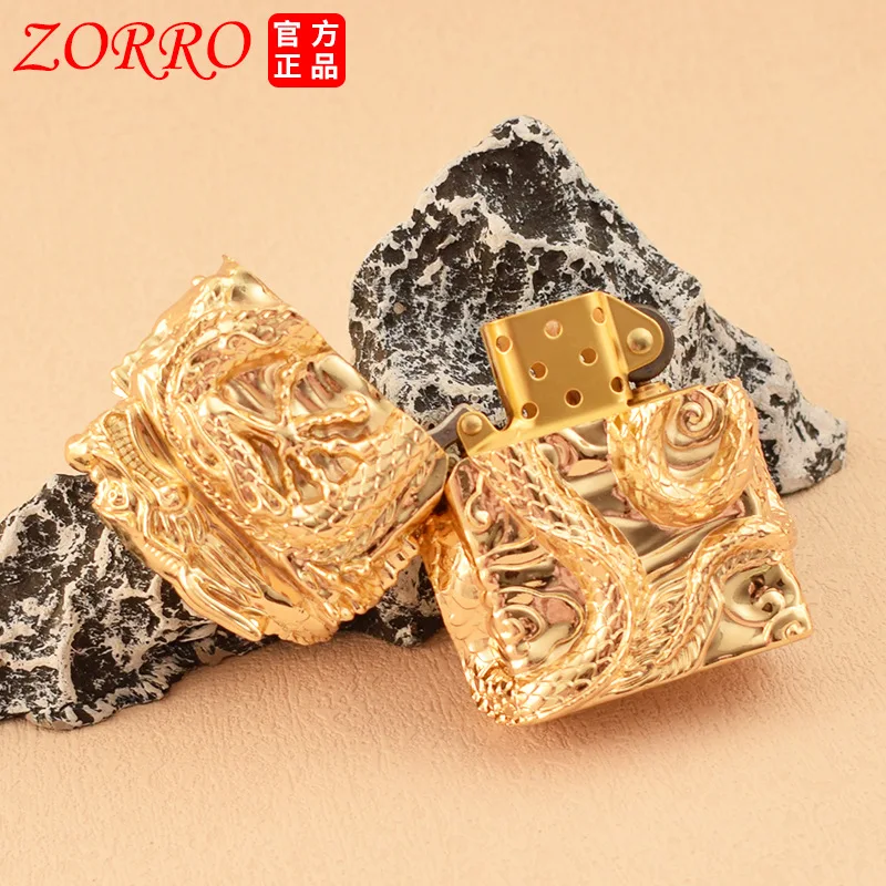 ZORRO Metal Heavy Armor Relief Dragon Kerosene Lighter Classic Grinding Wheel Ignite Retro Collection Windproof Lighters Smoking