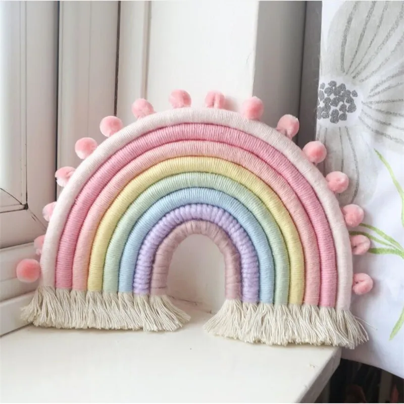 Ins Nordic Macrame Rainbow Hanging Ornament DIY Rope Handmade Woven Wall Decor Baby Girl Room Rainbow Hanging Pendant Decoration