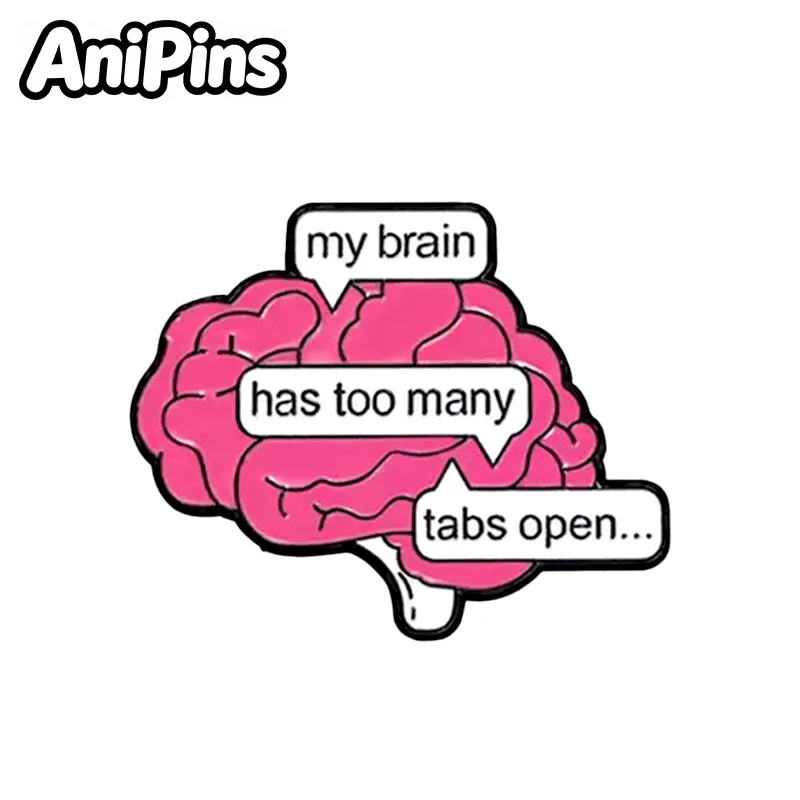 AniPins Funny Brain Pins 4-design Cartoon Enamel Mental Health Brooch Pin For Clothes Backpack Women Men Lapel Badge Gifts