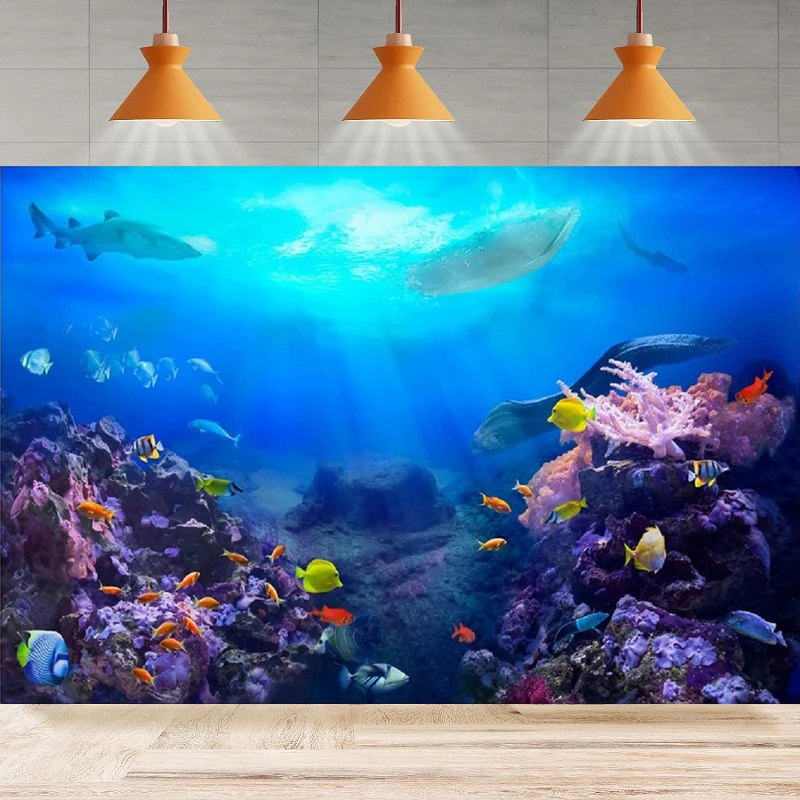 Under The Sea Photography Backdrop Ocean Underwater World Tropical Fish Coral Reef Background Seabed Party Home Decor Banner