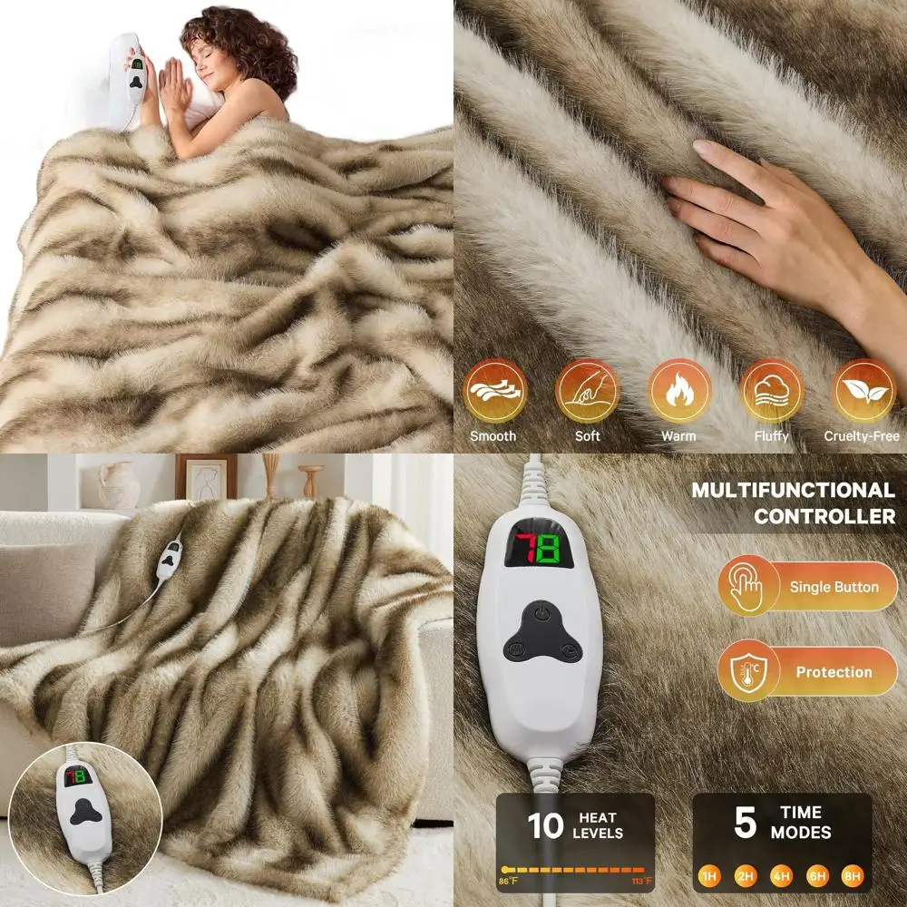 

Электрическое одеяло из искусственного меха двойного размера 60x80 с 10 настройками нагрева и автоматическим отключением на 8 часов для уютных зимних ночей