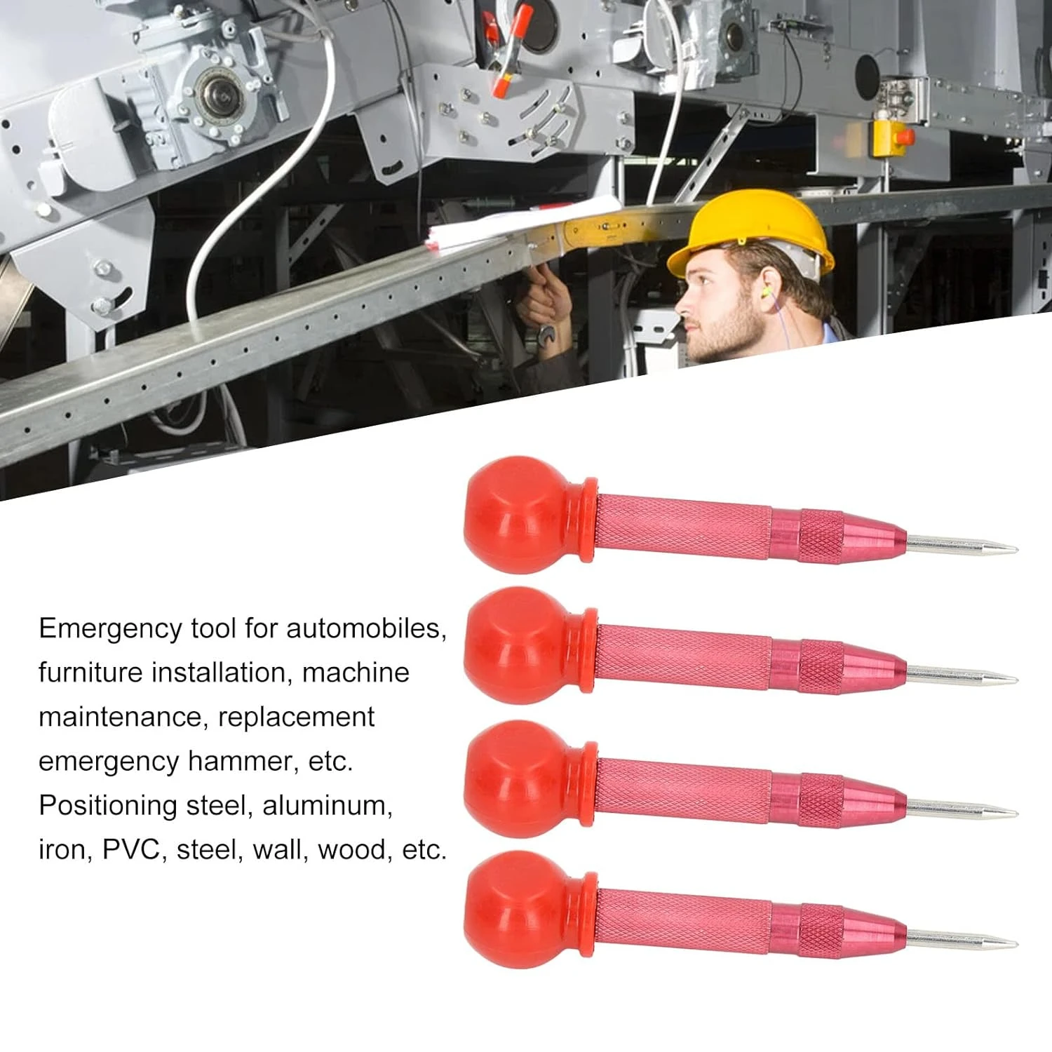 Comfortable and strong automatic hole center set, red 5in size, 4pcs set. Non-slip knurled texture for handling. Rus