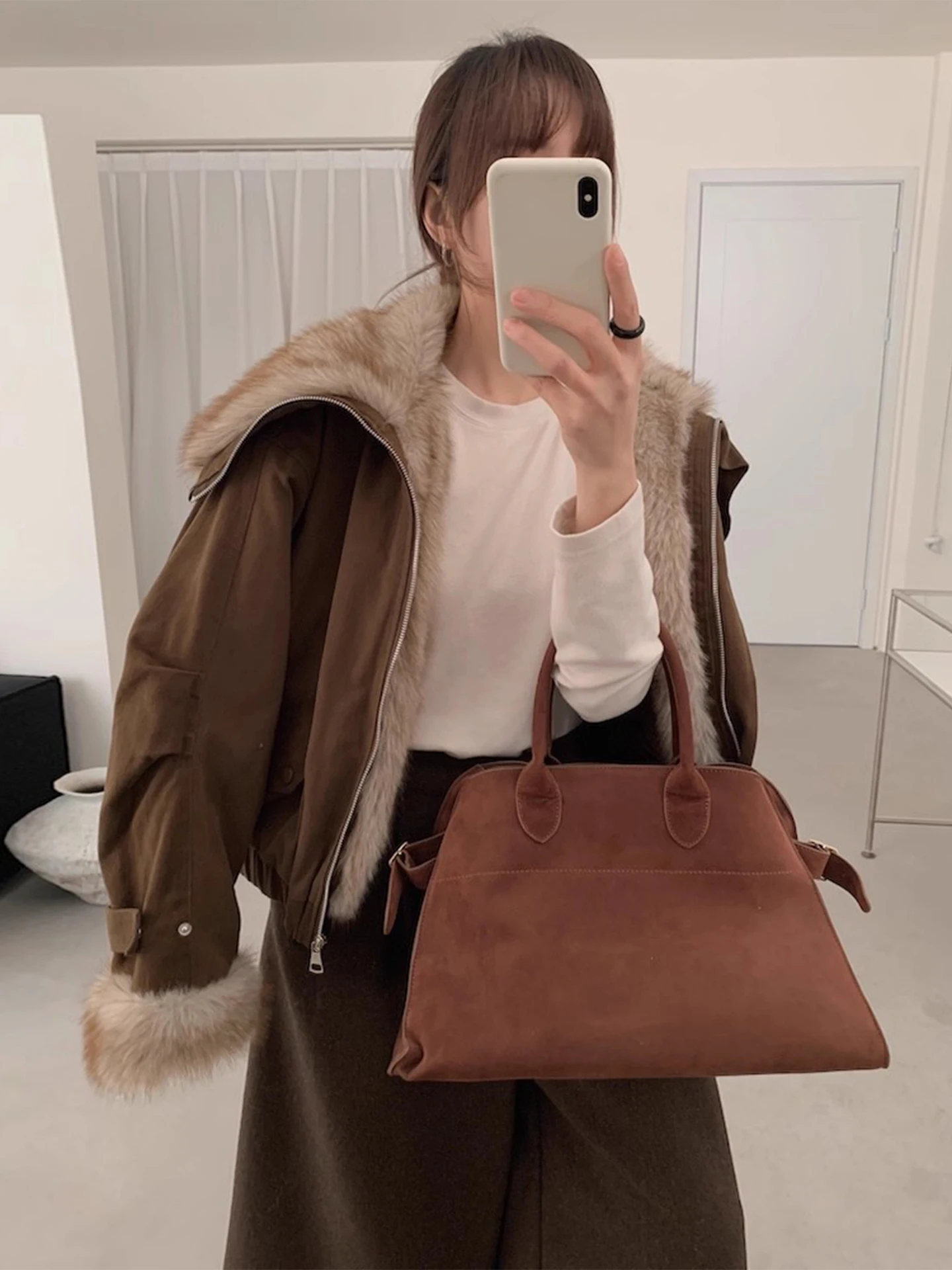 

Retro Faux Fur Collar Inner Fce Cotton Workwear Jaet Women's ort Sle Winter New Arrival Versatile Cotton Coat