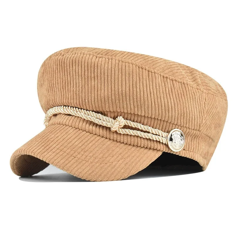 New Solid-colored Corduroy Autumn and Winter Octagonal Hat For Women Korean Versatile Artistic Painter Hat Retro Newsboy Cap