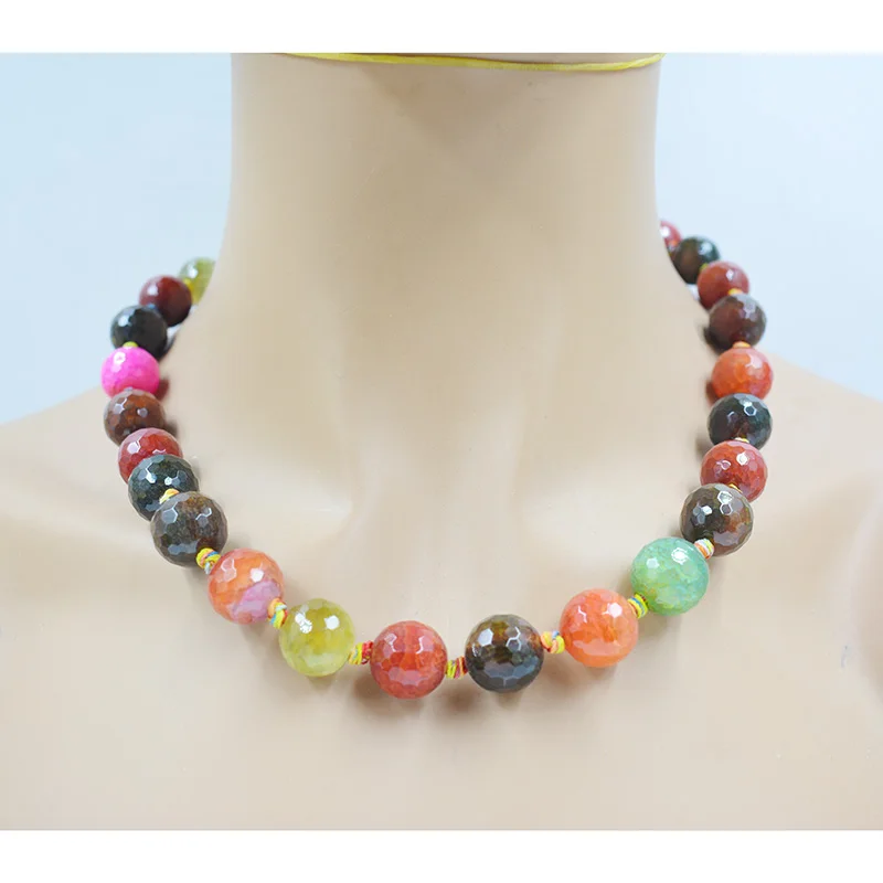 14MM Natural Brazilian faceted, semi-precious stones, necklace 18