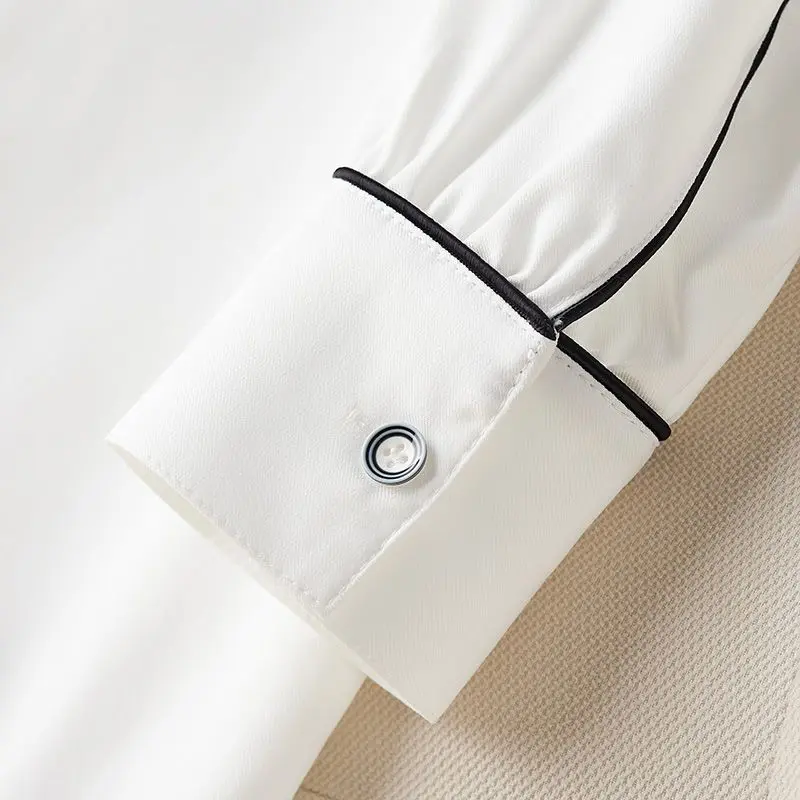 Spring Autumn Women's 2024 Splicing Polo Collar Button Pocket Fashion Solid Color Minimalist Casual Long Sleeve Blouses Shirts