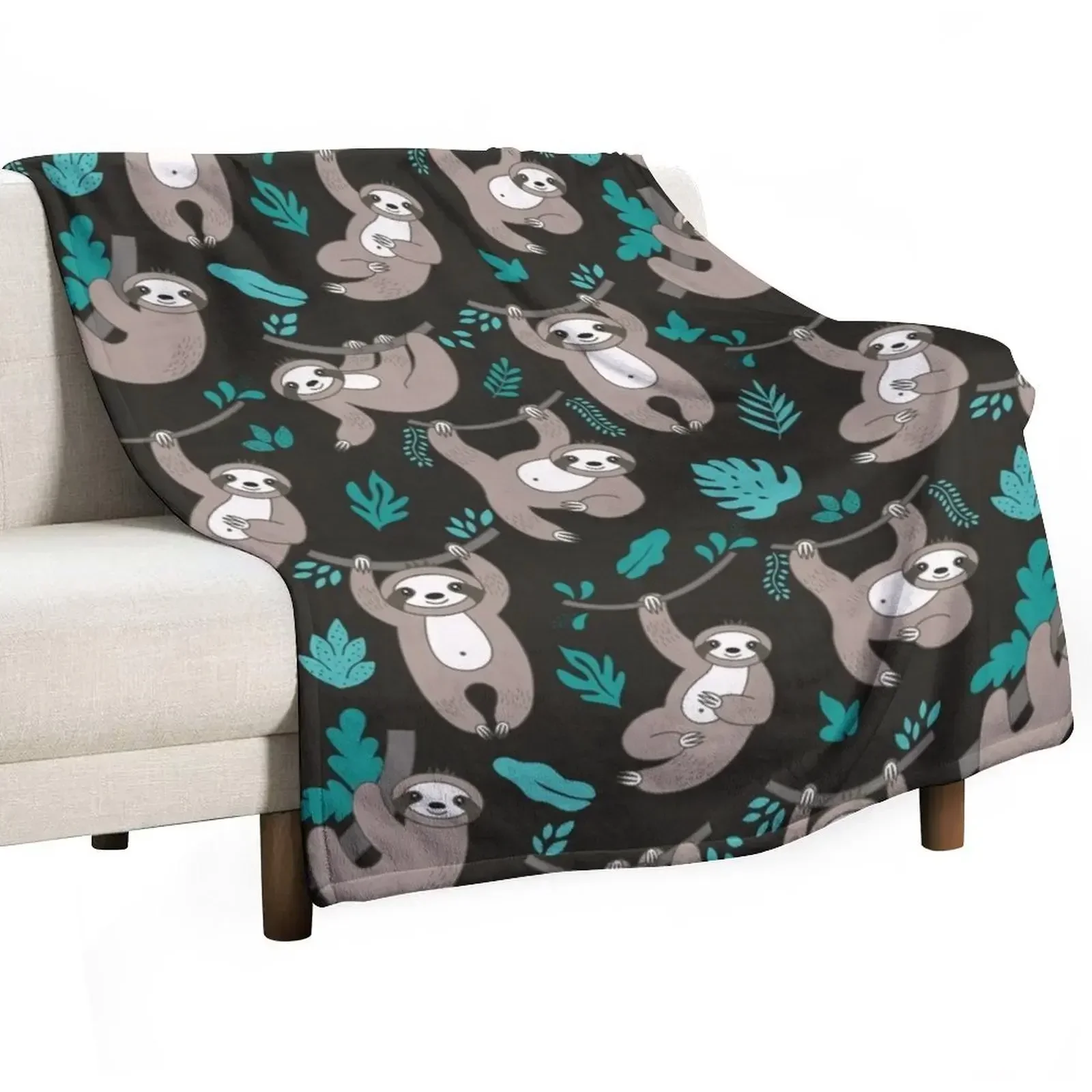 

Lazy Sloths on Black Background Throw Blanket Luxury Designer funny gift Blankets