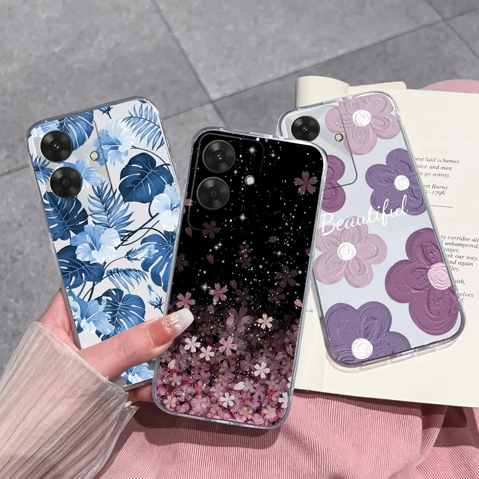 حافظة لهاتف Realme Note 60 60X Narzo N61 أنماط زهور محظوظة حافظة هاتف شفافة لهاتف Realme NarzoN 61 Note60 غطاء من السيليكون الناعم