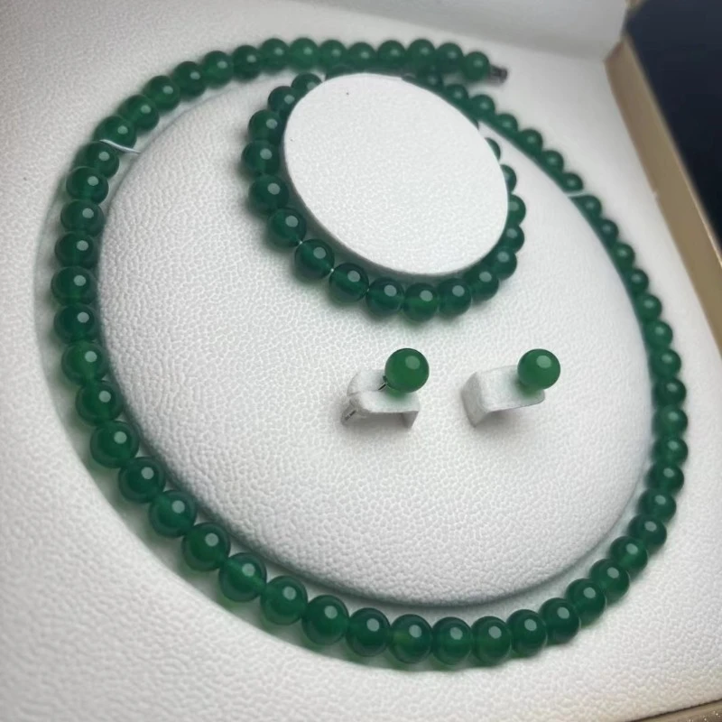 Green Jade Marrow Emperor Green Mom Necklace Bracelet Boutique Jewelry Set