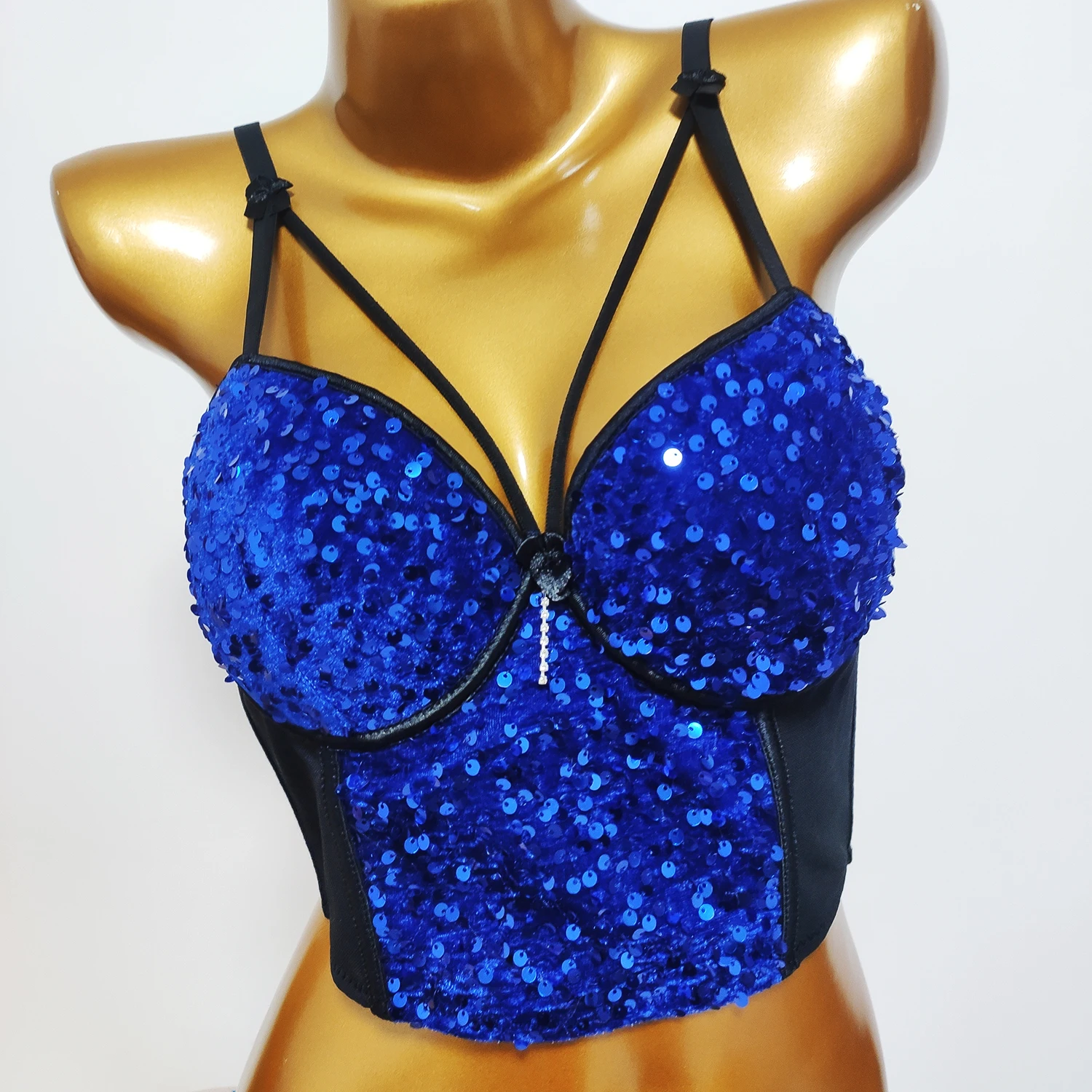 Cupnaya Sparkle Sequins Women Crop Top Bra Pad Push-up Corset Summer Sexy Night Club DJ Dancer Shiny Bustier Plus Size XXL  42