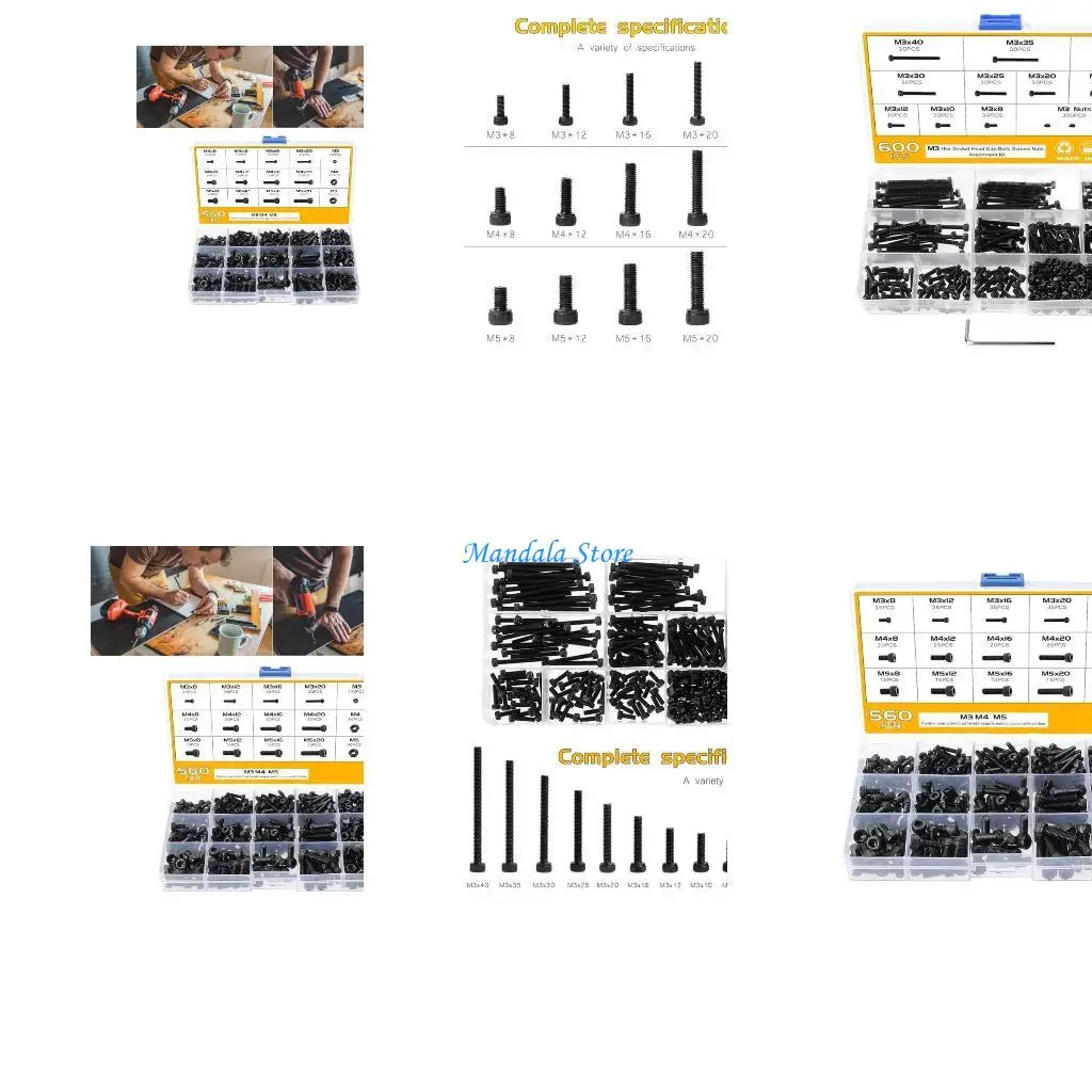 

U2JC 560pcs Socket Head Caps Screws Carbon Steel Hexagons Head Metric Screws 3,4,5mm