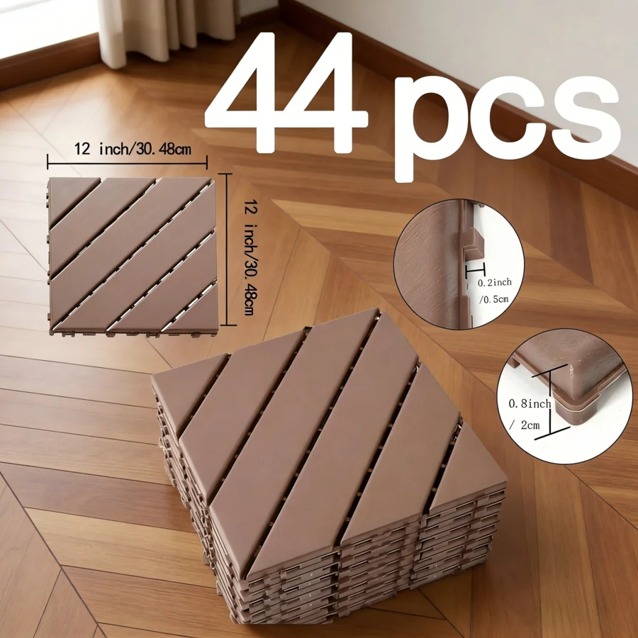 44 Pieces Of 12x12 Inch Interlocking Deck Tiles, Outdoor Terrace Flooring, Waterproof Wood Plastic Composite Deck Tiles, Backyar