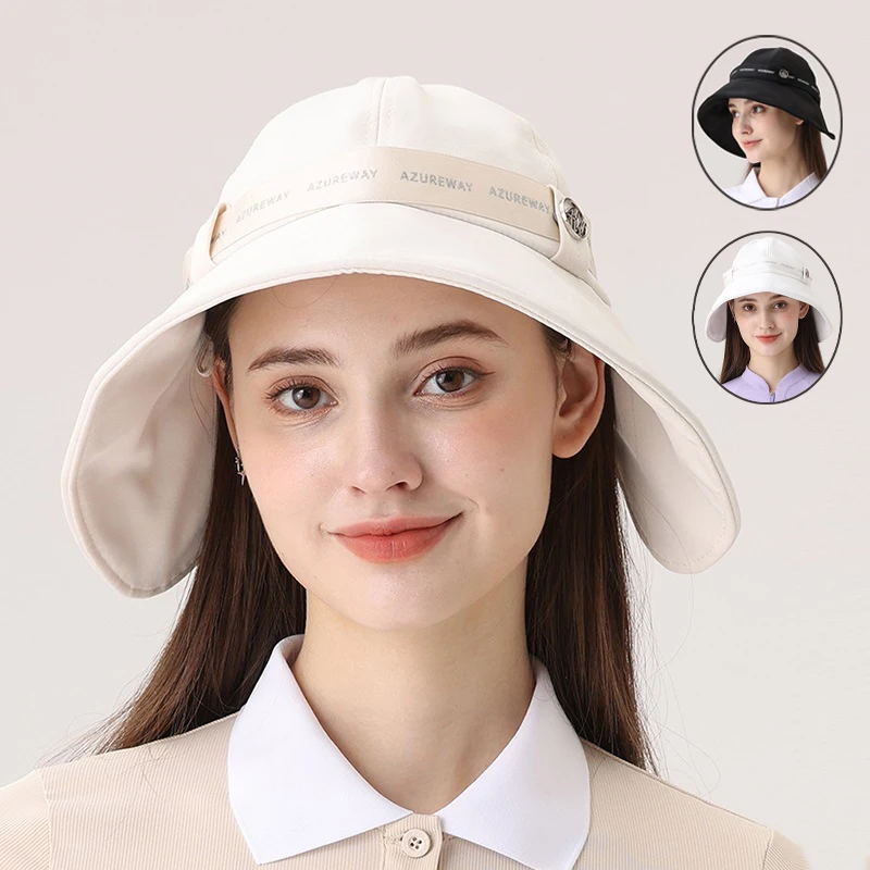 

Azureway Golf Hat Women Sun Visor Summer Korean Caps with Top Large Brim Fisherman Hats Ladies Sunshade Headcover