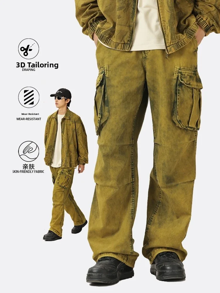 

Мужские прямые брюки из чистого хлопка с карбоновым утеплителем для осени и зимы, повседневные, в американском стиле, модные, с манжетами