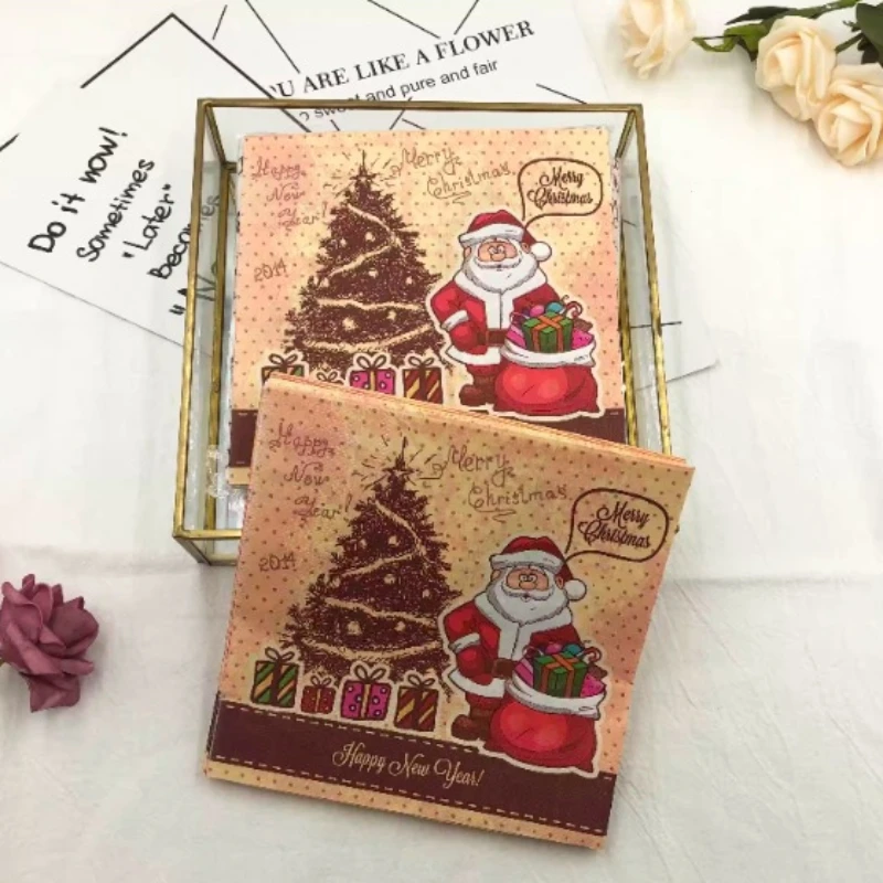 

Colorful Printed Napkins Christmas Tree Old Man Model Western Table Runner Party Festive Restaurant Folded Facial Tissue Napkins