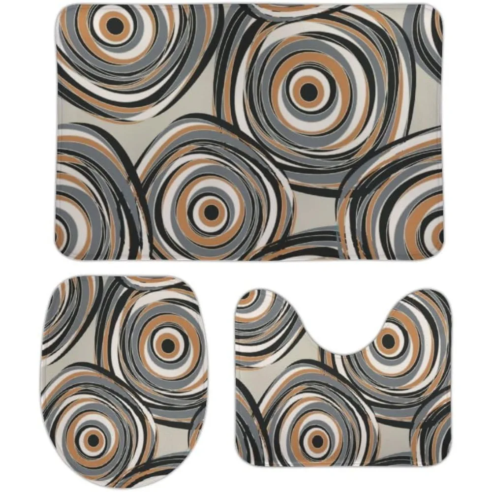

Bathroom Rug Sets Bath Mat Toilet Lid Cover U-Shaped Contour Mat Geometric Overlap Splash Circle Extra Soft Coral Fleece Absorbe