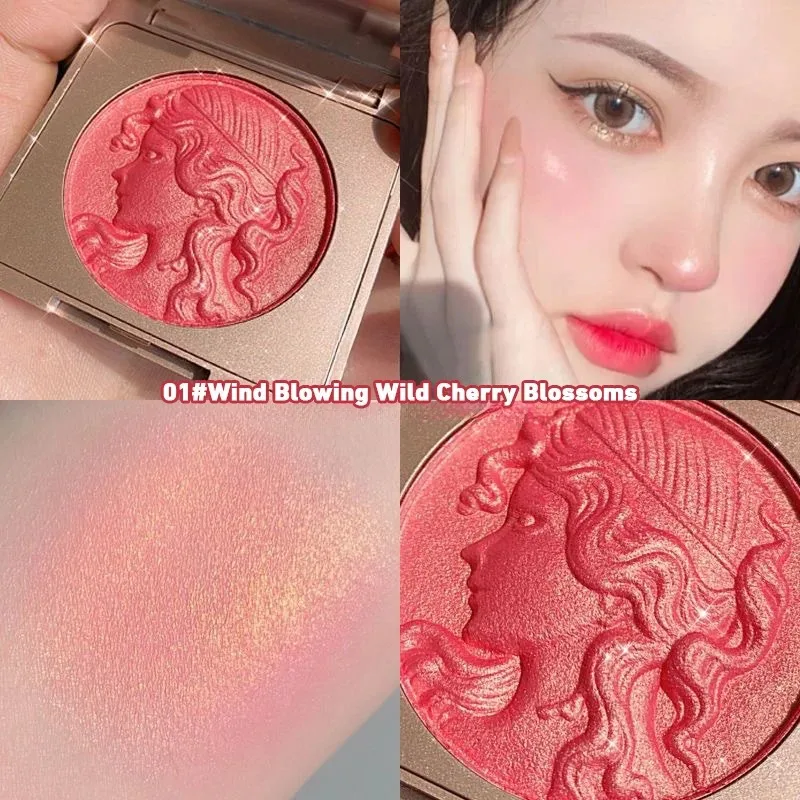 Highlighter Embossed Blush Glitter Facial Long-Lasting Shimmer Powder Pink Coral Rouged For Cheeks Eyeshadow Smooth Cosmetics