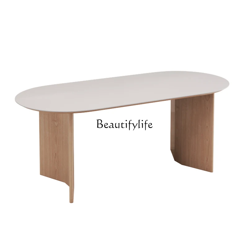 

Wabi-sabi Style Solid Wood Rock Plate Dining Table Modern Minimalist Japanese Style Round Wood Oval Dining Table