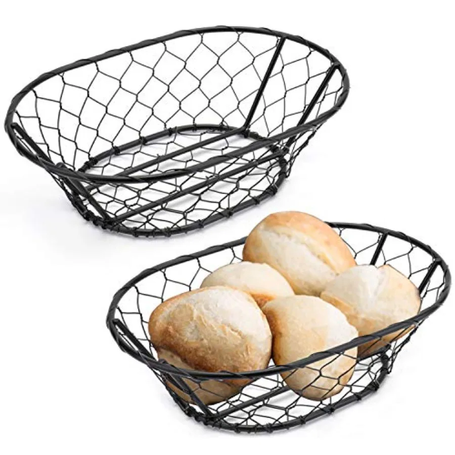 2 Pack Rope Metal Oval Bread Basket, 9 1/2 x 6 1/2 x 2.75 Inches, Bread Proofing Basket for Professional and Home Bakers