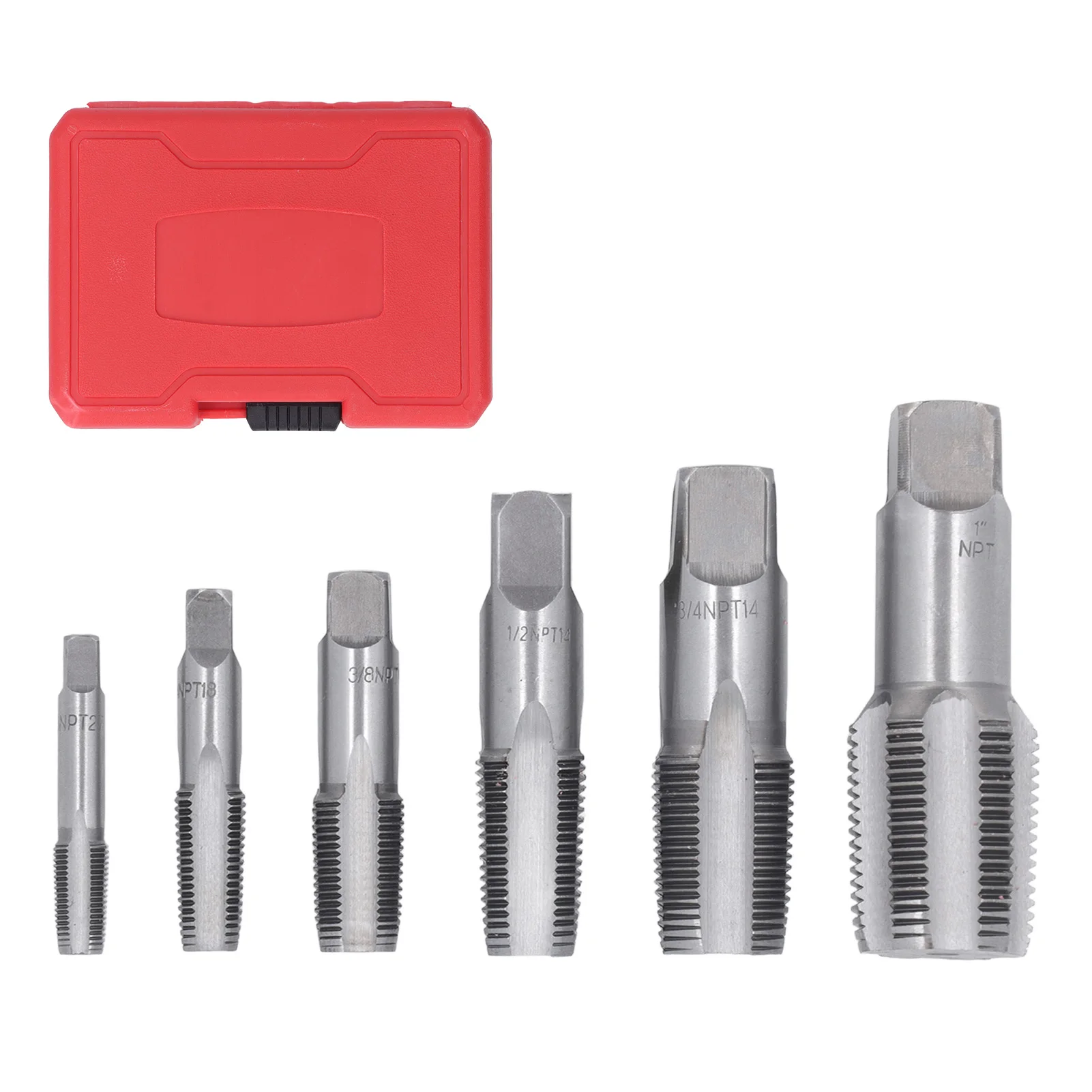 ZK40 6 uds grifo de tubo NPT 1 pulgada 3/4 pulgadas 1/2 pulgadas 3/8 pulgadas 1/4 pulgadas 1/8 pulgadas Kit de herramientas de roscado de rosca de acero al carbono para tubería de PVC