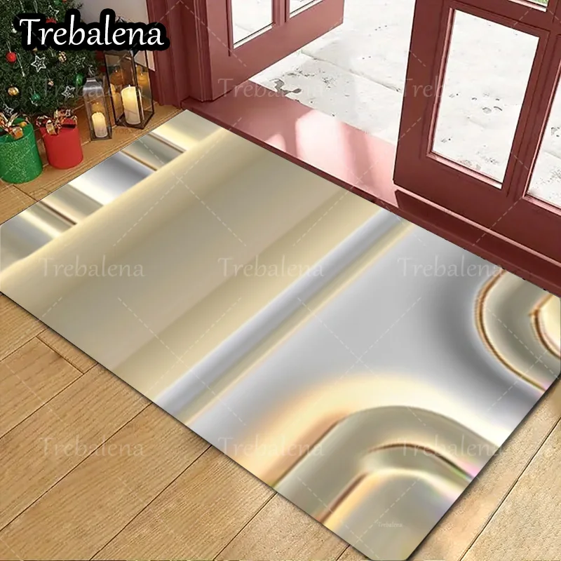 

1pc Welcome Door Mat Modern Abstract Gold Silver Gradient Area Rug for Home Decor