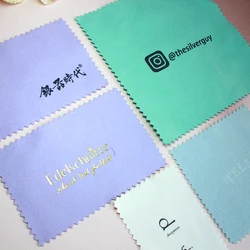 100 Pieces 8x8CM Silver Cloth Deerskin Velvet Material Gilding Embossed Gold Bronzing Logo Customized