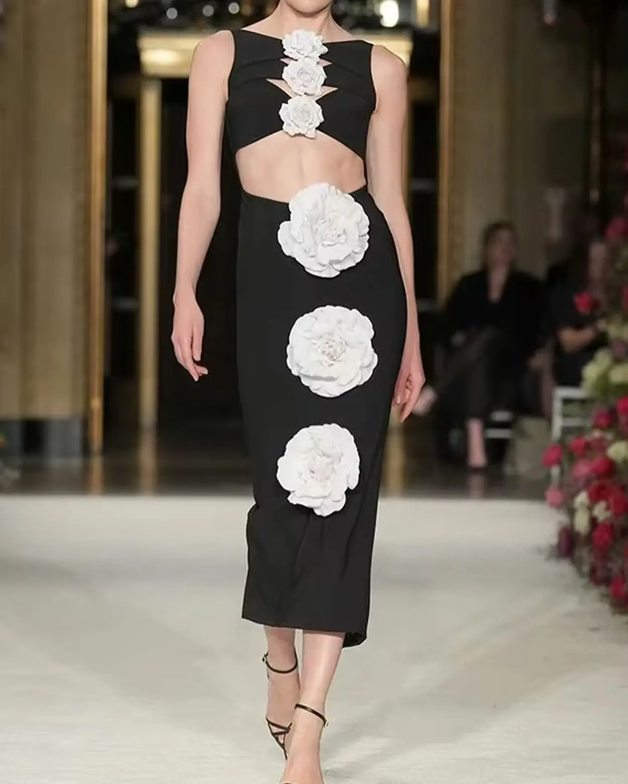 

Customized Sexy Jersey Straight 3D Flowers Evening Dress Delicate Sleeveless Crew neck Ankle Length فساتين سهرة