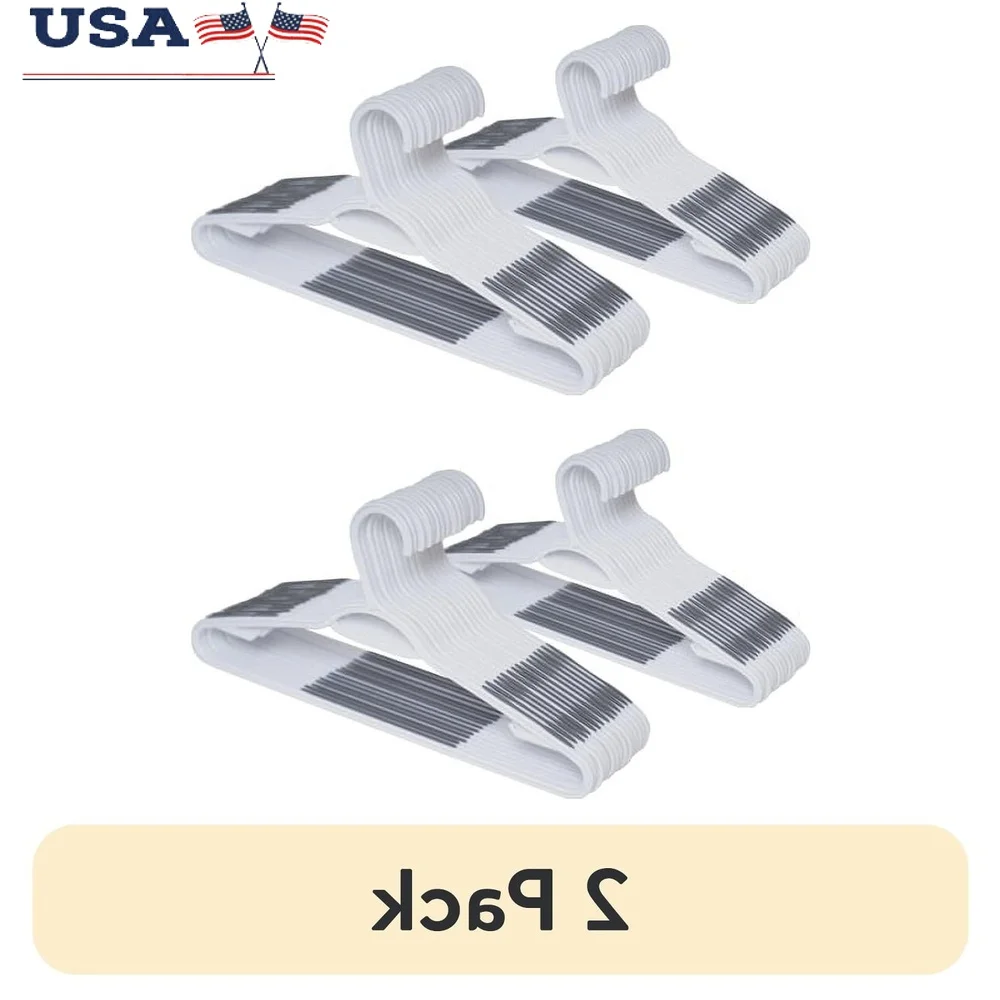 

2 Pack Non-Slip Clothing Hangers Durable Plastic TPE Strips Space Saving Design Prevents Wrinkles Lightweight Slim Design