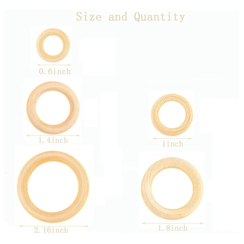 120Pcs Natural Wood Rings Set, Unfinished Macrame Wooden Ring, Wood Circles For DIY Craft, Ring Pendant Jewelry Making