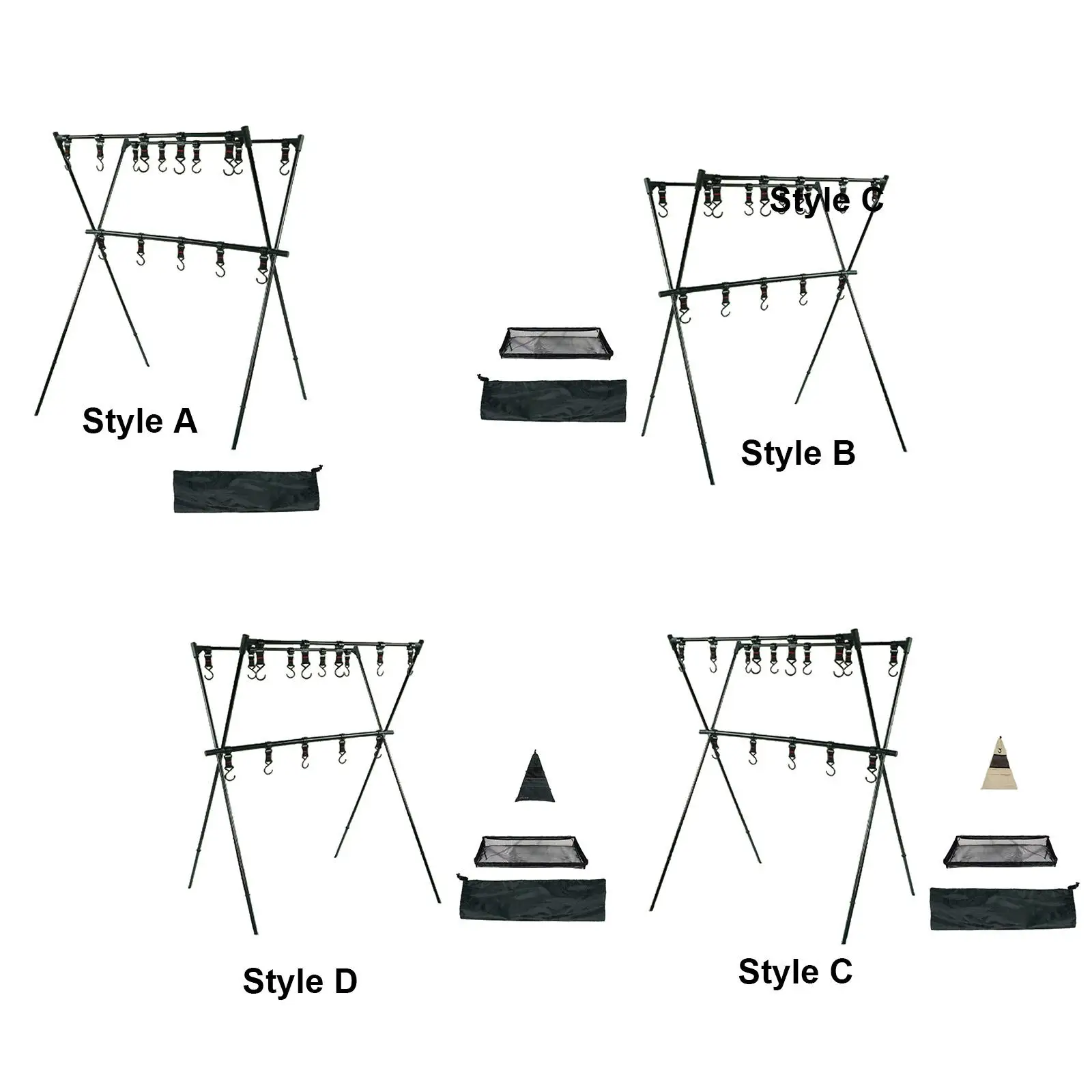 Camping Storage Shelf with Hooks Multi Function Heavy Duty Metal Frame Storage Rack for Household Kitchen Garage Outdoor Camping