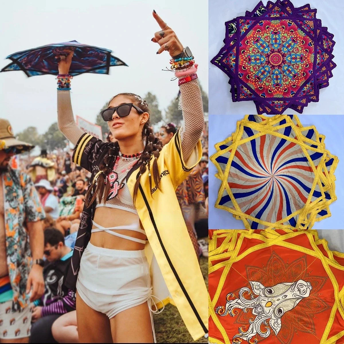 Mouchoir Octogonal Volant en LyJean-, Mouchoir Spinning Dance, Double Face, Étoile Tourbillonnante, Sdapo