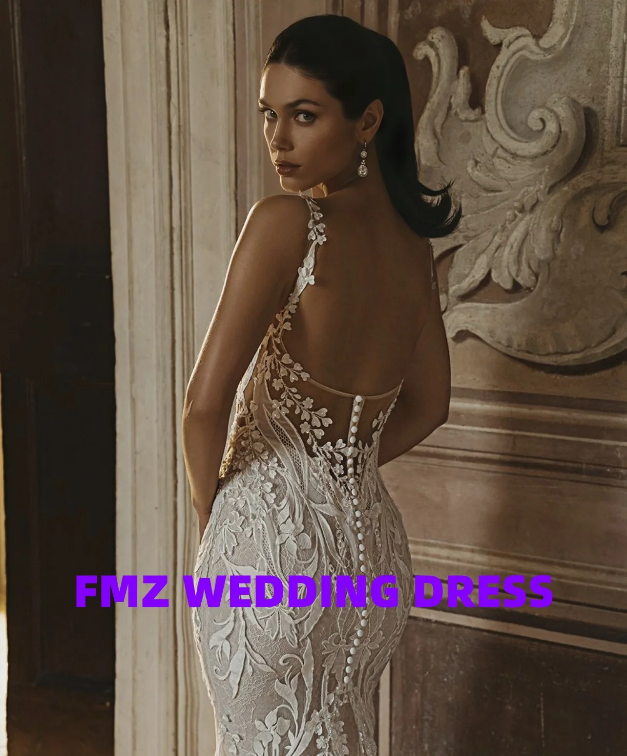 Customized Square collar sleeveless mermaid elegance amanda novias vestidos de novia amanda's novias wedding dress