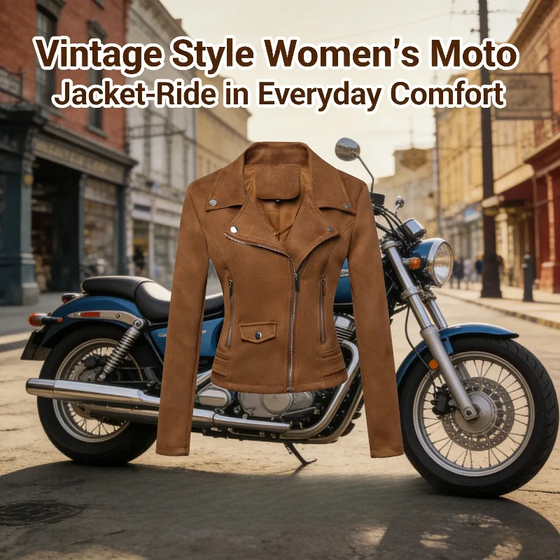 

2026 New Arrival Women's Slim Fit Motorcycle Jacket Fashion Biker Moto Jacket Long Sleeve Zip Up Outerwear For Ladies Daily Wear