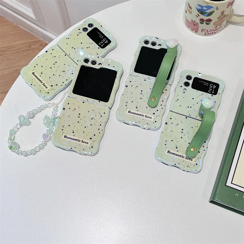 Casing ponsel tinta Mint hijau bintik untuk Samsung Galaxy Flip 4 3 penutup keras untuk ZFlip3 Zflip4 Zflip5 braket cangkang Solid