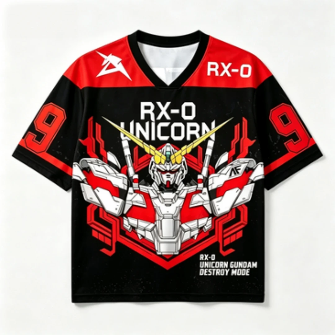 Gundam RX0 Unicorn Printed Mesh Jersey Breathable V-neck Anime Destruction Extinguish Mode Robot Pattern Sports Jersey