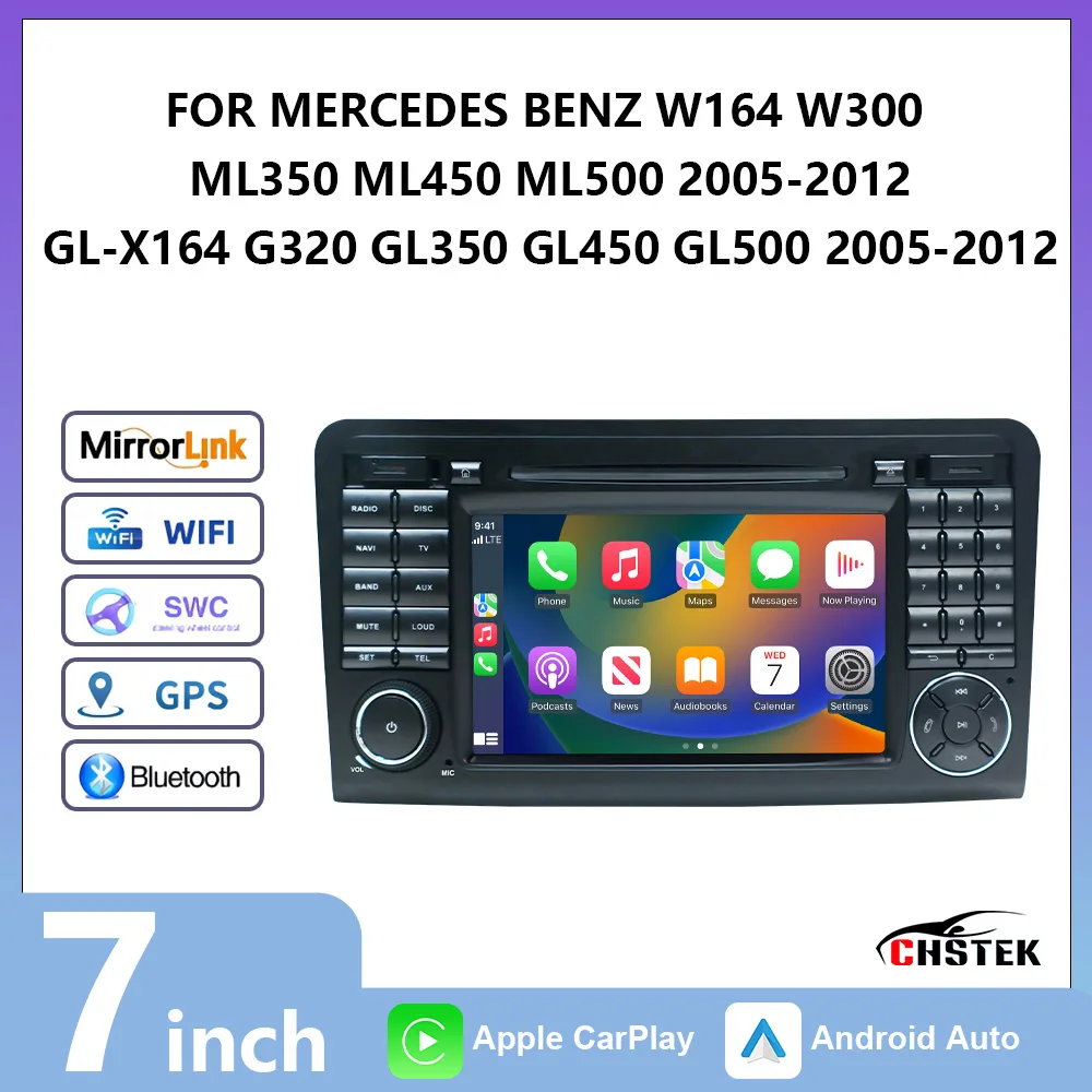

Автомагнитола CHSTEK с Android и CarPlay для Mercedes-Benz W164 W300 ML350 ML450 ML500 2005-2012, GL-X164 G320 GL350 GL450 GL500 2005-2012