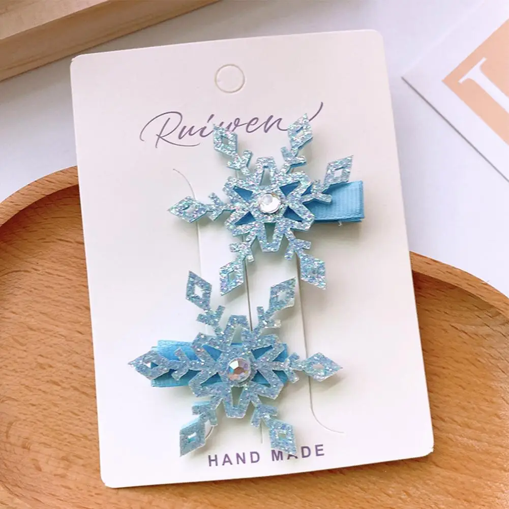 2pcs New Frozen Snowflake BB Clip Children's Cute Hairpin Elsa Princess Hair Accessory Girl Christmas Headwear Birthday Gift image 6