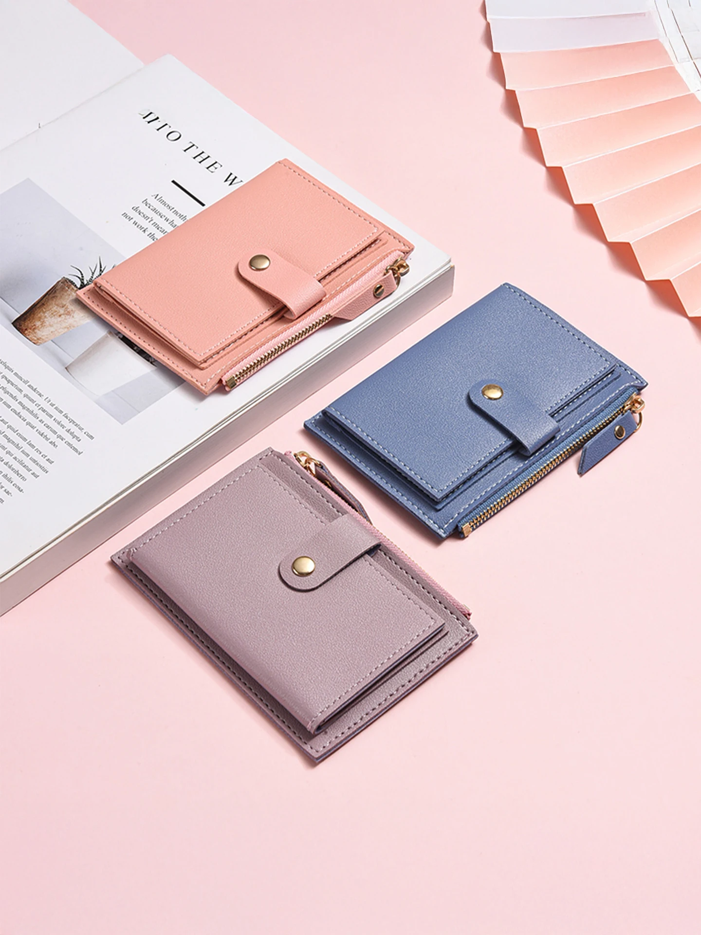 Soft Leather Wallet Card Holder Multi-Slot Zipper Coin Purse Document Case Women's Integrated Bag Functional Small Bag