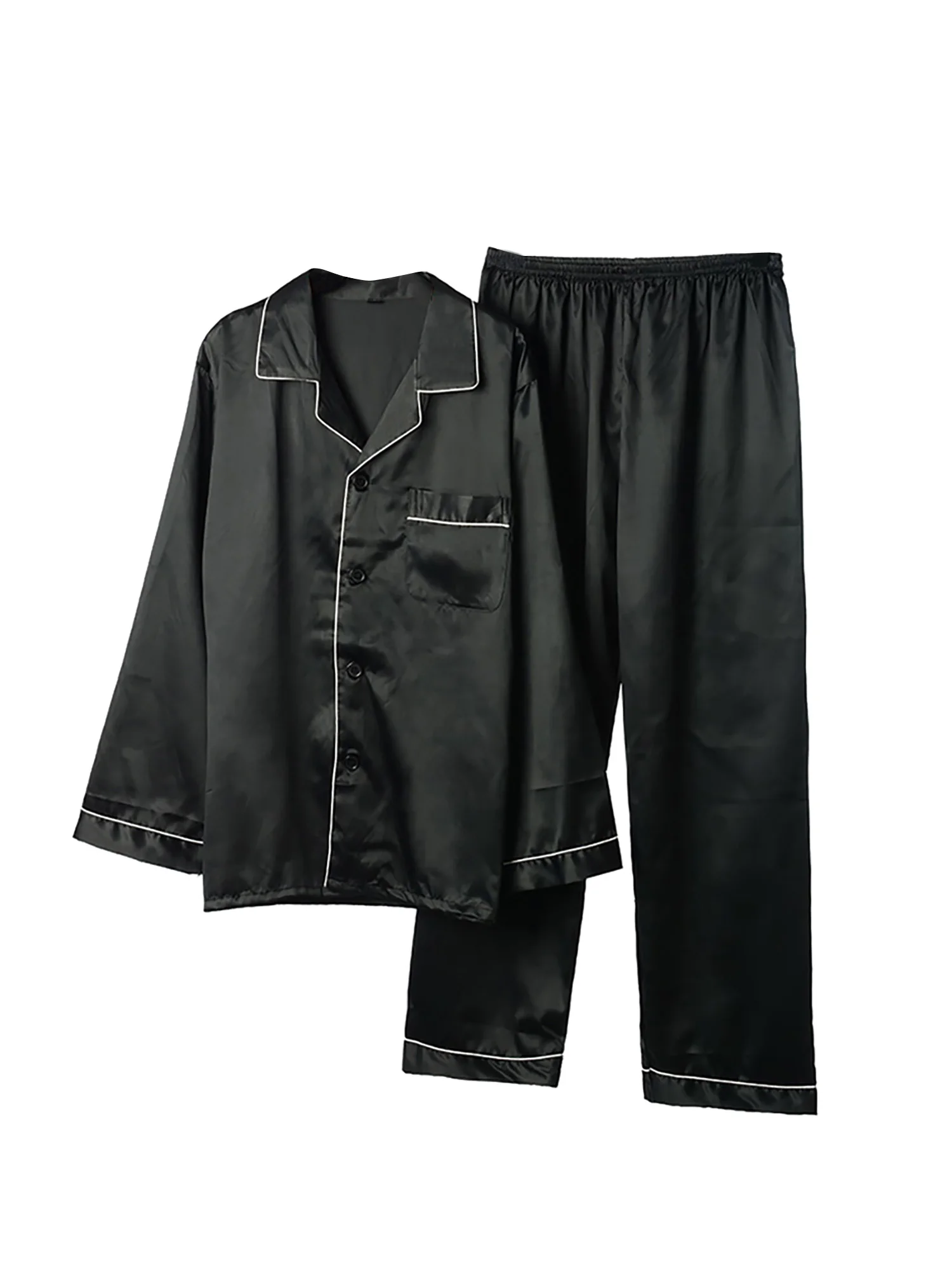 Men s Stylish Nightwear Set with Turn-Down Collar Long Sleeve Top and Long Pants Perfect for Spring and Fall Seasons